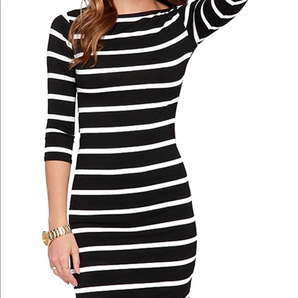 Striped Long Sleeve Bodycon Dress